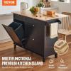VEVOR Kitchen Island Cart, 50″ Wood Top Breakfast Bar with Trash Cabinet Tilt Out 10 Gallon Storage, Farmhouse Dining Living Room Table with Drop Leaf, Towel Bar, Drawer, Black(50inch-black)