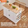 VEVOR Kitchen Island Cart, 50″ Wood Top Breakfast Bar with Trash Cabinet Tilt Out 10 Gallon Storage, Farmhouse Dining Living Room Table with Drop Leaf, Towel Bar, Drawer, Black(46inch-White)