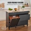 VEVOR Kitchen Island Cart, 50″ Wood Top Breakfast Bar with Trash Cabinet Tilt Out 10 Gallon Storage, Farmhouse Dining Living Room Table with Drop Leaf, Towel Bar, Drawer, Black(50inch-black)