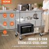 VEVOR Kitchen Utility Cart, 3 Tier Heavy Duty Adjustable Wire Storage Rack, Commercial Steel Rolling Service Trolley on Wheels, Work Table with Handle Bar, for Garage and Laundry Room, 40x25x40.9 in(18″d X 35″w X 40.9″h)