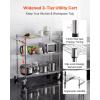 VEVOR Kitchen Utility Cart, 3 Tier Heavy Duty Adjustable Wire Storage Rack, Commercial Steel Rolling Service Trolley on Wheels, Work Table with Handle Bar, for Garage and Laundry Room, 40x25x40.9 in(17.8″d X 35″w X 40.9″h Upgraded)