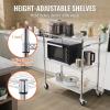 VEVOR Kitchen Utility Cart, 3 Tier Heavy Duty Adjustable Wire Storage Rack, Commercial Steel Rolling Service Trolley on Wheels, Work Table with Handle Bar, for Garage and Laundry Room, 40x25x40.9 in(18″d X 35″w X 40.9″h)