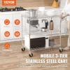 VEVOR Kitchen Utility Cart, 3 Tier Heavy Duty Adjustable Wire Storage Rack, Commercial Steel Rolling Service Trolley on Wheels, Work Table with Handle Bar, for Garage and Laundry Room, 40x25x40.9 in(18″d X 30″w X 32.4″h)