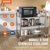 VEVOR Kitchen Utility Cart, 36.6″x20″x24″ 3 Tiers Wire Rolling Cart, 470LBS Capacity Steel Service Cart with Brake Wheels, Storage Trolley with 76mm Basket PP Liner 6 Hooks, for Indoor & Outdoor Use(Stainless Steel Trolley)