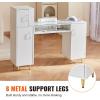 VEVOR Manicure Table, Glass Top Desk Makeup Dressing Station with Storage Cabinets, Acetone-Resistant Nail Tech Table for Spa Beauty Salon Workstation with Wrist Rest, 8 Metal Legs, White