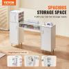 VEVOR Manicure Table, Glass Top Desk Makeup Dressing Station with Storage Cabinets, Acetone-Resistant Nail Tech Table for Spa Beauty Salon Workstation with Wrist Rest, 8 Metal Legs, White