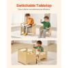 VEVOR Montessori Weaning Table and Chair Set, 3 in 1 Wooden Toddler Table and Chairs with Chalkboard, Adjustable Height Montessori Table for Ages 1-5, Ideal for Drawing, Reading, Eating – White(Natural)