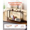 VEVOR Narrow Console Table, 41.7″ Behind Couch Shelf with Power Outlets, 2-Tier Long Entryway Shelf, Sofa Table with Metal Frame and Charge Station, for Entryway, Hallway, Living Room(Brown)