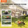 VEVOR Outdoor Grill Dining Cart with Double-Shelf, BBQ Movable Food Prep Table, Multifunctional Stainless Steel Table Top, Portable Modular Carts for Pizza Oven, Worktable with 2 Wheels, Carry Handle(Iron Table Top)