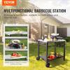 VEVOR Outdoor Grill Dining Cart with Double-Shelf, BBQ Movable Food Prep Table, Multifunctional Stainless Steel Table Top, Portable Modular Carts for Pizza Oven, Worktable with 2 Wheels, Carry Handle(Stainless Steel Table Top)