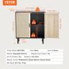 VEVOR Rattan Cabinet, Rattan Buffet Cabinet with 2 Magnetic Doors and Adjustable Shelves, Accent Sideboard Buffet with Wooden Legs & Power Cord Hole for Hallway, Entryway, Kitchen, Black(Black)