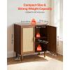 VEVOR Rattan Cabinet, Rattan Buffet Cabinet with 2 Magnetic Doors and Adjustable Shelves, Accent Sideboard Buffet with Wooden Legs & Power Cord Hole for Hallway, Entryway, Kitchen, Black(Brown)
