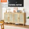 VEVOR Rattan Cabinet, Rattan Buffet Cabinet with 2 Magnetic Doors and Adjustable Shelves, Accent Sideboard Buffet with Wooden Legs & Power Cord Hole for Hallway, Entryway, Kitchen, Black(Natural Wood)
