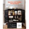 VEVOR Rattan Cabinet, Rattan Buffet Cabinet with 2 Magnetic Doors and Adjustable Shelves, Accent Sideboard Buffet with Wooden Legs & Power Cord Hole for Hallway, Entryway, Kitchen, Black(Pure Black)