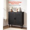 VEVOR Rattan Cabinet, Rattan Buffet Cabinet with 2 Magnetic Doors and Adjustable Shelves, Accent Sideboard Buffet with Wooden Legs & Power Cord Hole for Hallway, Entryway, Kitchen, Black(Pure Black)