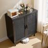 VEVOR Rattan Cabinet, Rattan Buffet Cabinet with 2 Magnetic Doors and Adjustable Shelves, Accent Sideboard Buffet with Wooden Legs & Power Cord Hole for Hallway, Entryway, Kitchen, Black(Pure Black)