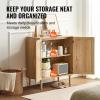 VEVOR Rattan Cabinet, Rattan Buffet Cabinet with 2 Magnetic Doors and Adjustable Shelves, Accent Sideboard Buffet with Wooden Legs & Power Cord Hole for Hallway, Entryway, Kitchen, Black(Natural)
