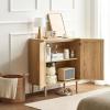 VEVOR Rattan Cabinet, Rattan Buffet Cabinet with 2 Magnetic Doors and Adjustable Shelves, Accent Sideboard Buffet with Wooden Legs & Power Cord Hole for Hallway, Entryway, Kitchen, Black(Natural)