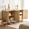 VEVOR Rattan Cabinet, Rattan Buffet Cabinet with 2 Magnetic Doors and Adjustable Shelves, Accent Sideboard Buffet with Wooden Legs & Power Cord Hole for Hallway, Entryway, Kitchen, Black(Natural Wood)