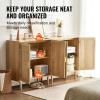 VEVOR Rattan Cabinet, Rattan Buffet Cabinet with 2 Magnetic Doors and Adjustable Shelves, Accent Sideboard Buffet with Wooden Legs & Power Cord Hole for Hallway, Entryway, Kitchen, Black(Natural Wood)