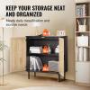 VEVOR Rattan Cabinet, Rattan Buffet Cabinet with 2 Magnetic Doors and Adjustable Shelves, Accent Sideboard Buffet with Wooden Legs & Power Cord Hole for Hallway, Entryway, Kitchen, Black(Black)