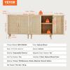 VEVOR Rattan Cabinet, Rattan Buffet Cabinet with 2 Magnetic Doors and Adjustable Shelves, Accent Sideboard Buffet with Wooden Legs & Power Cord Hole for Hallway, Entryway, Kitchen, Black(Natural Wood)