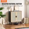 VEVOR Rattan Cabinet, Rattan Buffet Cabinet with 2 Magnetic Doors and Adjustable Shelves, Accent Sideboard Buffet with Wooden Legs & Power Cord Hole for Hallway, Entryway, Kitchen, Black(Black)