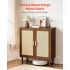 VEVOR Rattan Cabinet, Rattan Buffet Cabinet with 2 Magnetic Doors and Adjustable Shelves, Accent Sideboard Buffet with Wooden Legs & Power Cord Hole for Hallway, Entryway, Kitchen, Black(Brown)