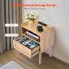 VEVOR Rattan Nightstand, Boho Bedside Table with Drawer Open Shelf, End Table Wooden Nightstand with Solid Wood Legs, Rattan Side Table with Charging Station, for Bedroom(1 Drawer with Open Shelf)