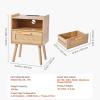 VEVOR Rattan Nightstand, Boho Bedside Table with Drawer Open Shelf, End Table Wooden Nightstand with Solid Wood Legs, Rattan Side Table with Charging Station, for Bedroom(1 Drawer with Open Shelf)