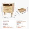 VEVOR Rattan Nightstand, Boho Bedside Table with Drawer Open Shelf, End Table Wooden Nightstand with Solid Wood Legs, Rattan Side Table with Charging Station, for Bedroom(2 Drawers With Open Shelf)