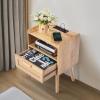 VEVOR Rattan Nightstand, Boho Bedside Table with Drawer Open Shelf, End Table Wooden Nightstand with Solid Wood Legs, Rattan Side Table with Charging Station, for Bedroom(1 Drawer with Open Shelf)