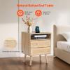 VEVOR Rattan Nightstand, Boho Bedside Table with Drawer Open Shelf, End Table Wooden Nightstand with Solid Wood Legs, Rattan Side Table with Charging Station, for Bedroom(2 Drawers With Open Shelf)