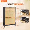 VEVOR Rattan Shoe Cabinet, Narrow Shoe Storage Organizer with 2 Flip Rattan Drawers & 1 Slide Drawer, Metal Legs, Slim Shoe Entryway Cabinet Ideal for Entryway, Closet, Hallway, Black(Black)