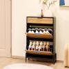 VEVOR Rattan Shoe Cabinet, Narrow Shoe Storage Organizer with 2 Flip Rattan Drawers & 1 Slide Drawer, Metal Legs, Slim Shoe Entryway Cabinet Ideal for Entryway, Closet, Hallway, Black(Black)