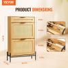 VEVOR Rattan Shoe Cabinet, Narrow Shoe Storage Organizer with 2 Flip Rattan Drawers & 1 Slide Drawer, Metal Legs, Slim Shoe Entryway Cabinet Ideal for Entryway, Closet, Hallway, Black(Light Wood Color)