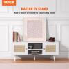 VEVOR Rattan TV Stand, Mid Century Modern TV Stand for 75 inch TV, Boho Rattan TV Cabinet with Build-in Socket and USB Ports, Adjustable Shelfs for Living Room, Media Room, Oak(White)
