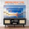 VEVOR Rattan TV Stand, Mid Century Modern TV Stand for 75 inch TV, Boho Rattan TV Cabinet with Build-in Socket and USB Ports, Adjustable Shelfs for Living Room, Media Room, Oak(Black)