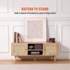 VEVOR Rattan TV Stand, Mid Century Modern TV Stand for 75 inch TV, Boho Rattan TV Cabinet with Build-in Socket and USB Ports, Adjustable Shelfs for Living Room, Media Room, Oak(Oak)