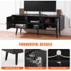 VEVOR Rattan TV Stand, Mid Century Modern TV Stand for 75 inch TV, Boho Rattan TV Cabinet with Build-in Socket and USB Ports, Adjustable Shelfs for Living Room, Media Room, Oak(Black)