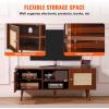 VEVOR Rattan TV Stand, Mid Century Modern TV Stand for 75 inch TV, Boho Rattan TV Cabinet with Build-in Socket and USB Ports, Adjustable Shelfs for Living Room, Media Room, Oak(Walnut)