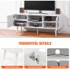 VEVOR Rattan TV Stand, Mid Century Modern TV Stand for 75 inch TV, Boho Rattan TV Cabinet with Build-in Socket and USB Ports, Adjustable Shelfs for Living Room, Media Room, Oak(White)
