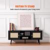 VEVOR Rattan TV Stand, Mid Century Modern TV Stand for 75 inch TV, Boho Rattan TV Cabinet with Build-in Socket and USB Ports, Adjustable Shelfs for Living Room, Media Room, Oak(Black)