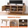 VEVOR Rattan TV Stand, Mid Century Modern TV Stand for 75 inch TV, Boho Rattan TV Cabinet with Build-in Socket and USB Ports, Adjustable Shelfs for Living Room, Media Room, Oak(Oak)