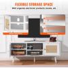 VEVOR Rattan TV Stand, Mid Century Modern TV Stand for 75 inch TV, Boho Rattan TV Cabinet with Build-in Socket and USB Ports, Adjustable Shelfs for Living Room, Media Room, Oak(White)