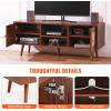 VEVOR Rattan TV Stand, Mid Century Modern TV Stand for 75 inch TV, Boho Rattan TV Cabinet with Build-in Socket and USB Ports, Adjustable Shelfs for Living Room, Media Room, Oak(Walnut)