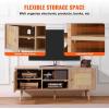 VEVOR Rattan TV Stand, Mid Century Modern TV Stand for 75 inch TV, Boho Rattan TV Cabinet with Build-in Socket and USB Ports, Adjustable Shelfs for Living Room, Media Room, Oak(Oak)