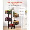 VEVOR Rotating Storage Rack Cart, 5 Tier Fruit and Vegetable Basket Bowls, Heavy Duty Wire Basket Organizer on Wheels, Large Capacity Stand with Metal Top Lid, for Kitchen Bathroom Nursery, Black