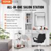 VEVOR Salon Station, Wall Mount Barber Salon Station for Hair Stylist, Beauty Spa Furniture Set, 1 Storage Cabinet, 3 Cubbies and 2 Drawers(One Lockable), White(White)