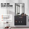 VEVOR Salon Storage Cabinet, Wall Mounted Barber Salon Station for Hair Stylist, Hair Stylist Station Set, with 3 Sleeves, A Mirror, Double-Door Cabinet, and A Drawer, Black